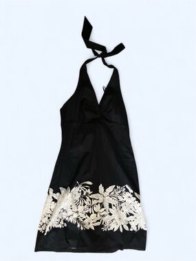 Black Halter Floral Hem Dress - size 8